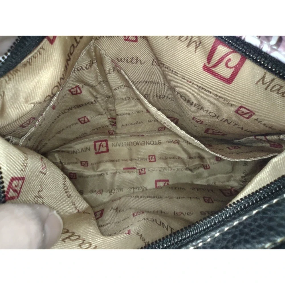 Stone Mountain Leather Floral Print‎ Shoulder Bag Women Black Zip Multi Pockets